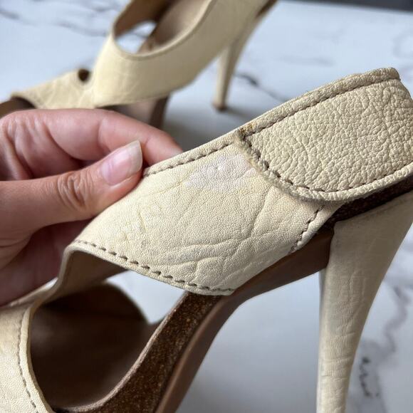 Pedro Garcia Cream Leather Cut Out Peep Toe Slingback Heels Size 38.5 - Picture 5 of 12